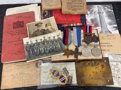 Lot 813 - Collection of assorted medals comprising Khedive's 1882 Star, Second World War 1939 - 1945 Star, Defence and War medals together with various photographs, training booklets.