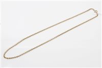 Lot 3224 - Gold (9ct) belcher link chain necklace, 66cm long