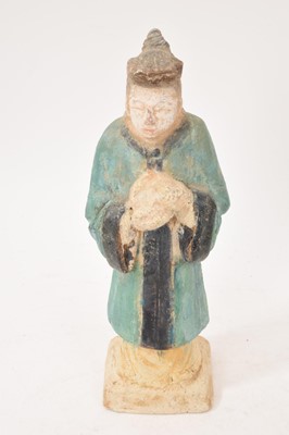 Lot Chinese tomb figure, two head fragments and bowl
