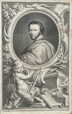 Lot 51 - Jacobus Houbraken (Dutch, 1698-1780) engraving - Portrait of Ben Jonson, 1738, 36cm x 22cm, in glazed frame