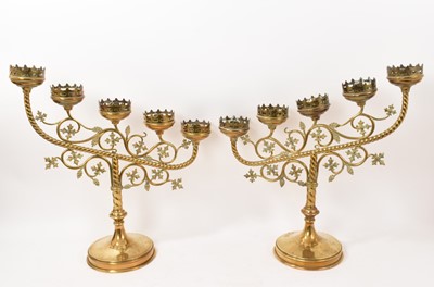 Lot Pair of Victorian brass ecclesiastical candlesticks