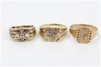 Lot 3228 - Three gold (9ct) gentlemen's rings - to...