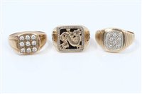 Lot 3229 - Gentlemen's gold (9ct) gem set ring, one other...