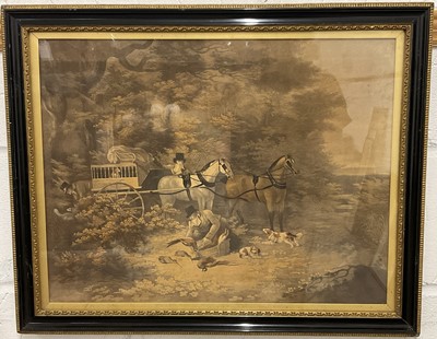 Lot 959 - After Wolstenholme, set of four Georgian coloured stipple engravings depicting snipe and pheasant shooting, 42cm x 55cm, in glazed Hogarth frames