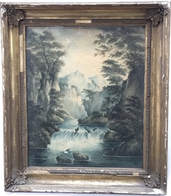 Lot 312 - English School, early 19th century, watercolour - Mountainous Waterfall, 49cm x 40cm, in glazed gilt frame