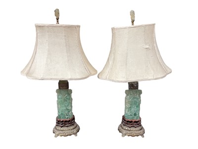 Lot 1620 - Pair of jade table lamps