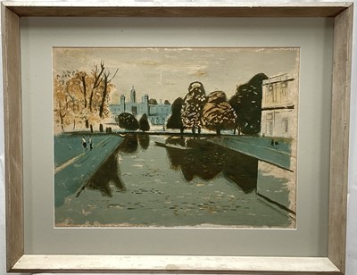 Lot 988 - *Edwin La Dell (1914-1970) signed coloured lithograph - St. John's College, Cambridge, 35cm x 47cm, in glazed frame