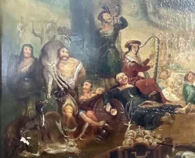 Lot 41 - After Daniel Maclise, oil on canvas, Robin Hood and his Merry Band with King Richard in a Woodland, 57cm x 87cm, in gilt frame