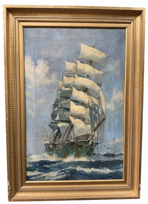 Lot 142 - Manner of William Lionel Wyllie, oil on canvas, The 'Leander' under full sail, indistinctly signed, 47cm x 31cm, framed