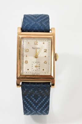 Lot 549 - 1952 Gentlemen's 9ct gold Rotary wristwatch in tank-shaped case