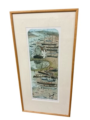 Lot 855 - Glynn Thomas (b. 1946) colour etching, Woodbridge tidemill, 51 x 20cm, glazed frame