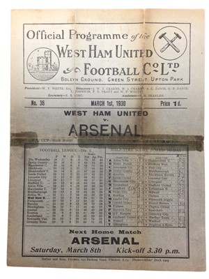 Lot 2 - West Ham v Arsenal March 1st 1930 FA Cup Sixth Round