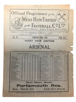 Lot 3 - West Ham v Arsenal February 28th 1931 Football League Division I