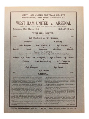 Lot 6 - West Ham v Arsenal 15th March 1941 Football League War Cup Competition Third Round