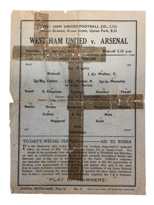 Lot 8 - West Ham v Arsenal 24th January 1942 London War League
