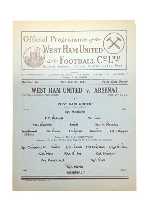 Lot 10 - West Ham v Arsenal 20th March 1943 Football League Cup South
