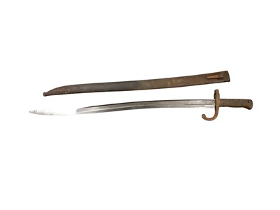 Lot 942 - German captured Franco-Prussian War French 1866 pattern Chassepot bayonet in scabbard together with another similar (2).