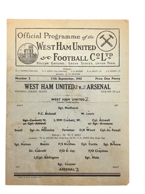 Lot 11 - West Ham v Arsenal 11th September 1943 Football League South