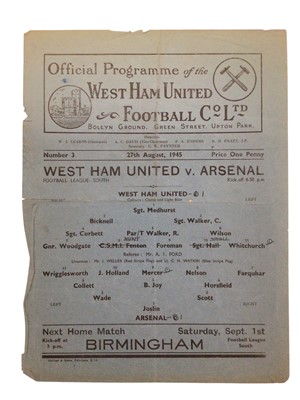 Lot 13 - West Ham v Arsenal 27th August 1945 Football League South