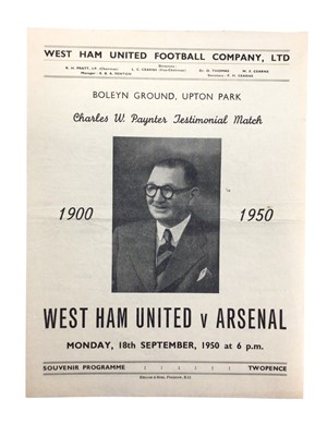 Lot 15 - West Ham v Arsenal 18th September 1950 Charles. W. Paynter Testimonial Match