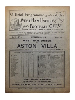 Lot 16 - West Ham v Aston Villa September 8th 1928 Football League Division I