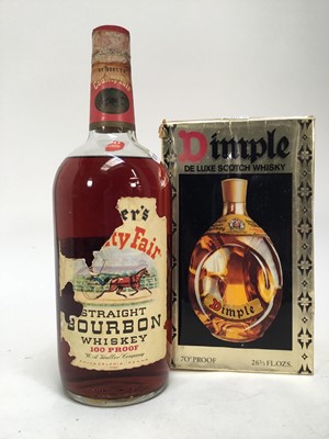 Lot 101 - Two bottles, Haller's County Fair Straight Boubon Whisky, 100 proof and a boxed bottle of Dimple Scotch Whisky