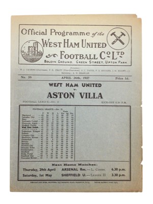Lot 19 - West Ham v Aston Villa April 26th 1937 Football League Division II