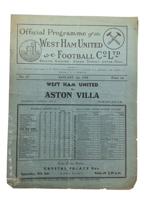 Lot 20 - West Ham v Aston Villa January 1st 1938 Football League Division II