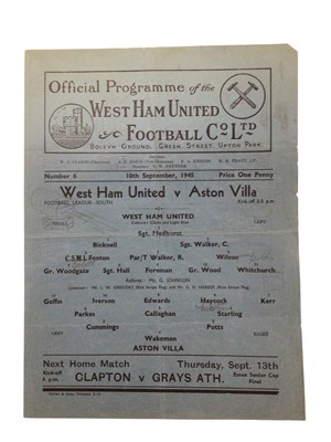 Lot 21 - West Ham v Aston Villa 10th September 1945 Football League South