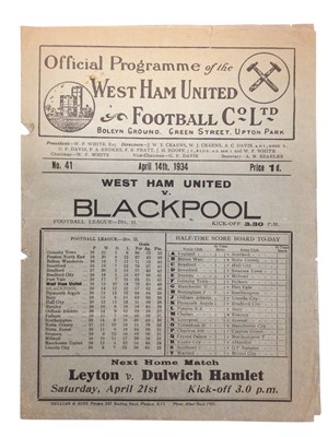 Lot 24 - West Ham v Blackpool April 14th 1934 Football League Division II