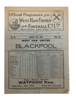 Lot 26 - West Ham v Blackpool January 18th 1936 Football League Division II