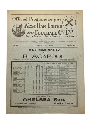 Lot 27 - West Ham v Blackpool January 2nd 1937 Football League Division II