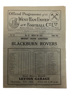 Lot 28 - West Ham v Blackburn Rovers March 9th 1929 Football League Division I