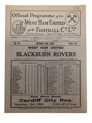 Lot 29 - West Ham v Blackburn Rovers October 18th 1930 Football League Division I