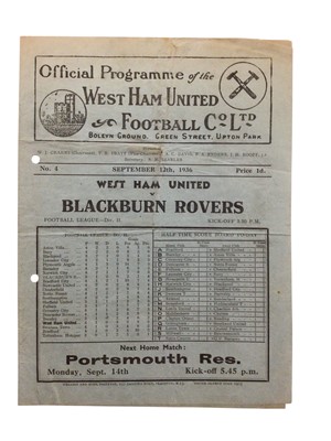 Lot 30 - West Ham v Blackburn Rovers September 12th 1936 Football League Division II