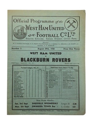 Lot 32 - West Ham v Blackburn Rovers August 29th 1938 Football League Division II