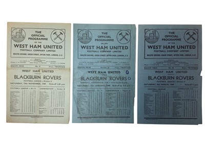 Lot 33 - West Ham v Blackburn Rovers 17th January 1948 FA Cup Third Round Replay, 5th March 1949 Football League Division II, 19th November Football League Division 2 (3)
