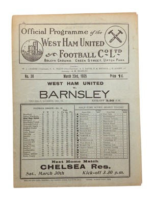 Lot 35 - West Ham v Barnsley March 23rd 1935 Football League Division II