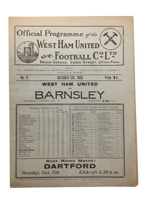 Lot 36 - West Ham v Barnsley October 5th 1935 Football League Division II