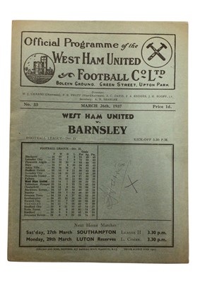 Lot 37 - West Ham v Barnsley March 26th 1937 Football League Division II