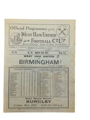 Lot 40 - West Ham v Birmingham March 23rd 1929 Football League Division I