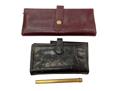 Lot 358 - Cartier gold plated pen, Mulberry black leather wallet and an Asprey leather jewellery travel pouch (3)