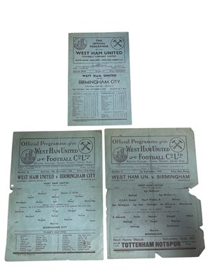 Lot 42 - West Ham v Birmingham 1st September 1945 Football League South, 16th November 1946. 18th October 1947, both football League Division II (3)