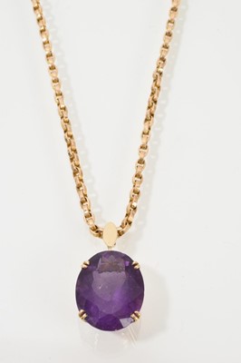 Lot 368 - Amethyst single stone pendant on an antique gold chain
