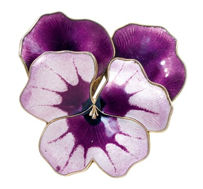 Lot 367 - David Andersen Norwegian silver and purple enamel pansy brooch