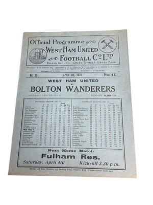 Lot 44 - West Ham v Bolton Wanderers April 3rd 1931 Football League Division I