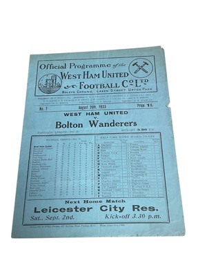 Lot 46 - West Ham v Bolton Wanderers August 26th 1933 Football League Division II