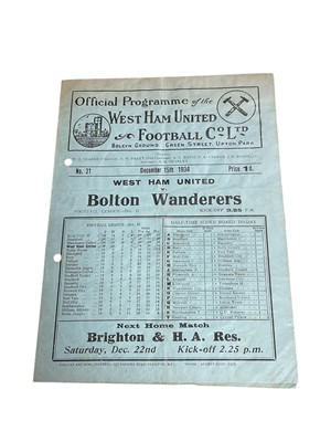 Lot 47 - West Ham v Bolton Wanderers December 15th 1934 Football League Division II