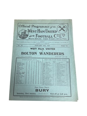 Lot 48 - West Ham v Bolton Wanderers January 16th 1937 FA Cup Third Round