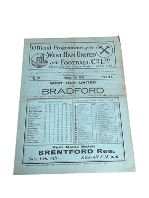 Lot 50 - West Ham v Bradford February 2nd 1935 Football League Division II